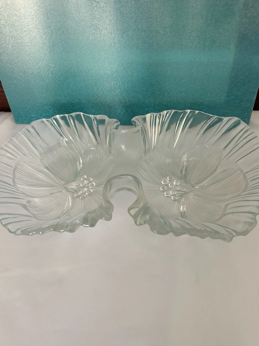 Clear Glass Double Serving Bowl - Elegant Floral Design
